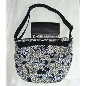 Vera Bradley Hadley on the Go Purse Bag Tote, Snow Lotus, Black Blue White